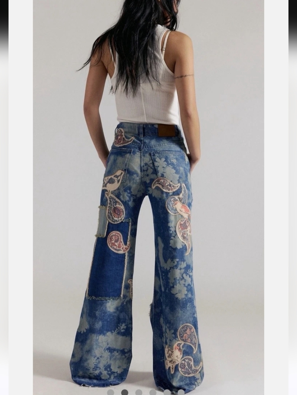 Free People Flying High Patched Jeans We The Free Embroidered Free Birds 28 NWT - Picture 3 of 5